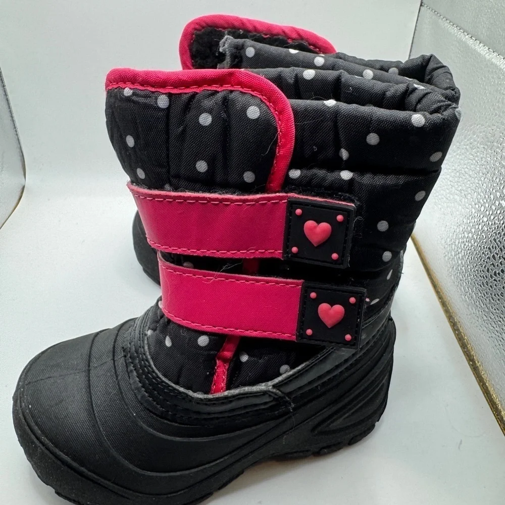 Wonder Nation Toddler Size 7 Girls Black and Pink Kids Polka Dot Snow Boots